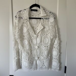 Contemporaine White Crochet Button-Up Top